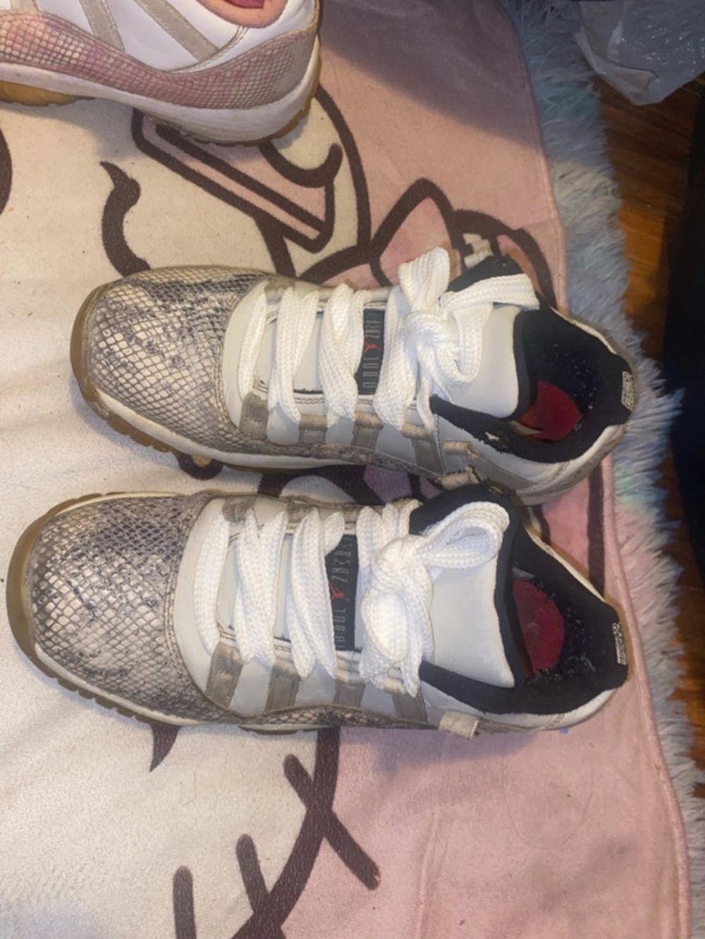 Jordan Women’s Snake-Print Sneakers in White, Gray & Black